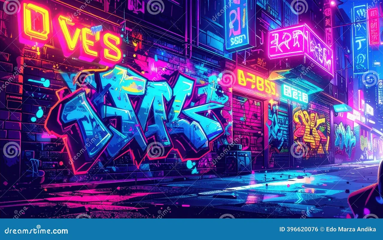 mile体育 - 涂鸦街头赛博不夜城全景